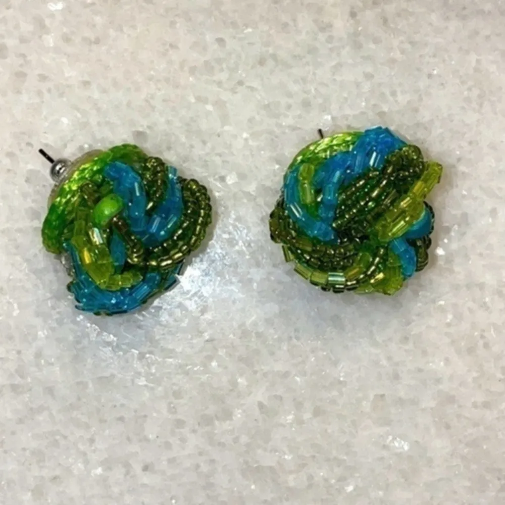 Patchington earrings beaded button lime/turquoise earrings jewelry Green - Image 2