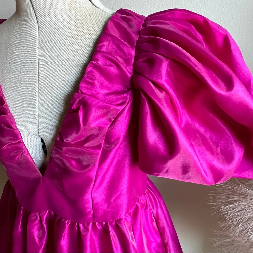 Aureta Vibrant Pink Puff Sleeve Mini Dress Valentine’s Day - Image 8