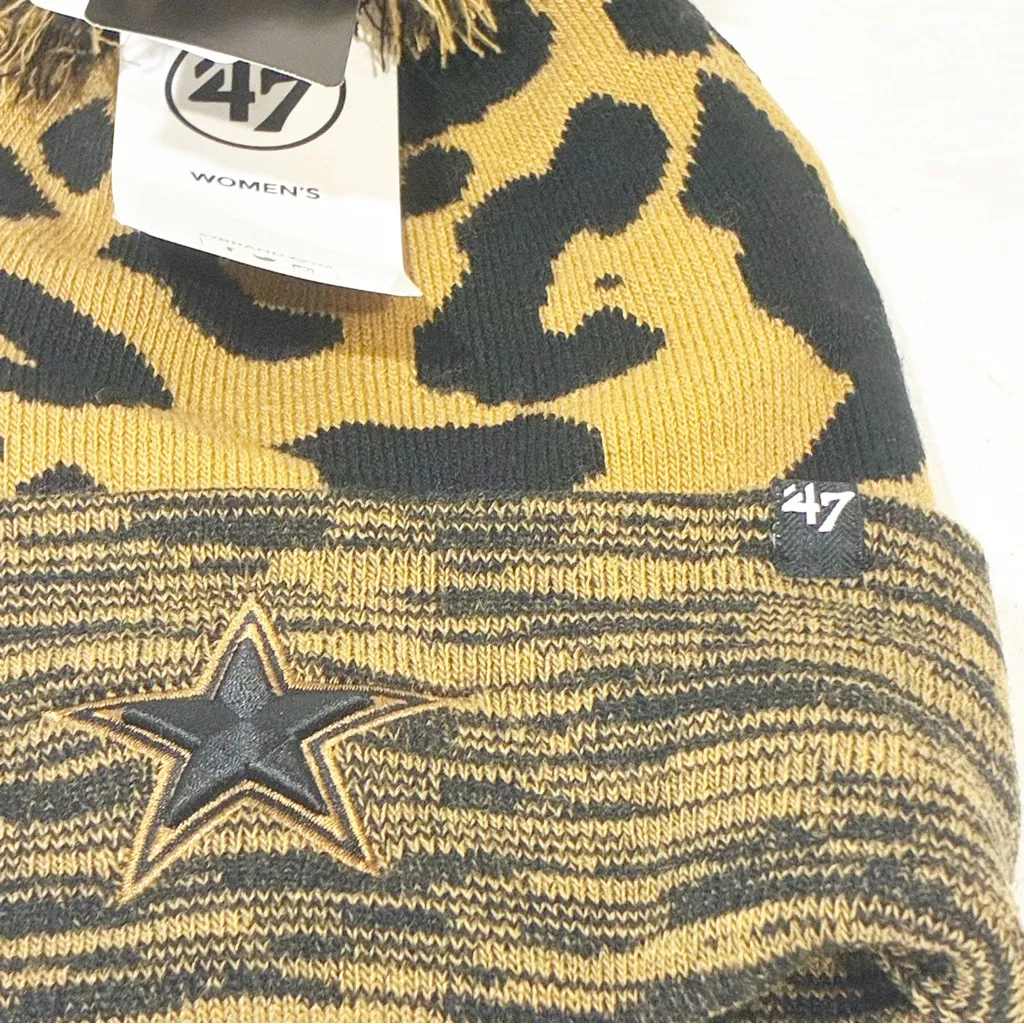 Dallas Cowboys '47 Tan Rosette Cuffed Knit Hat with‎ Pom Animal Print NEW - Image 2