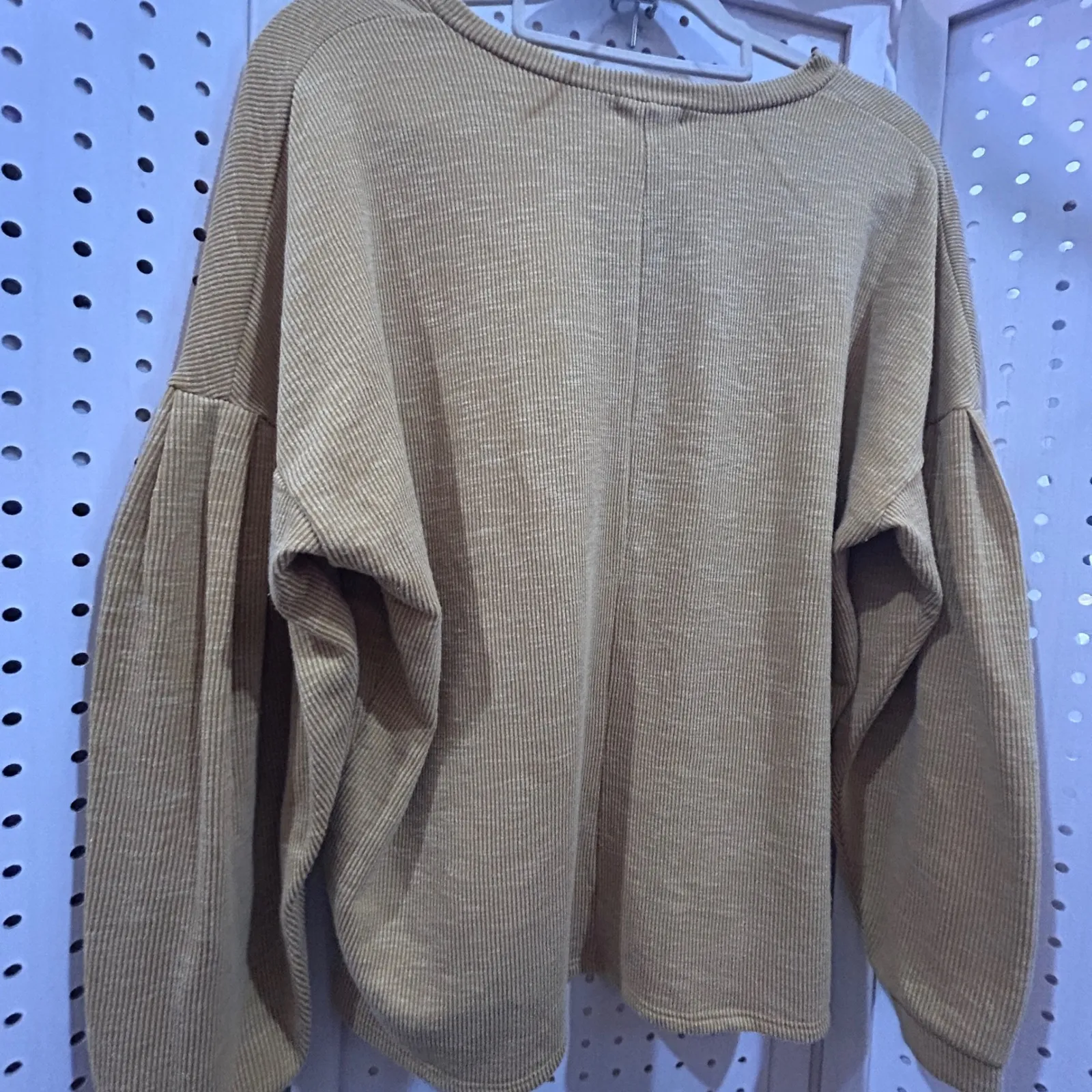 Ribbed Balloon Sleeve Top Mustard Yellow Size L Tan Size L - Image 6