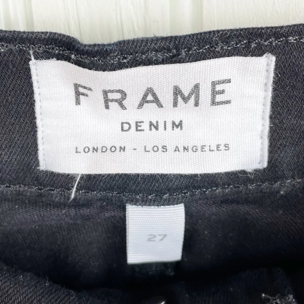 Frame Denim Le High Skinny Jeans in Film Noir Black Distressed Step Hem Size 27 - Image 5