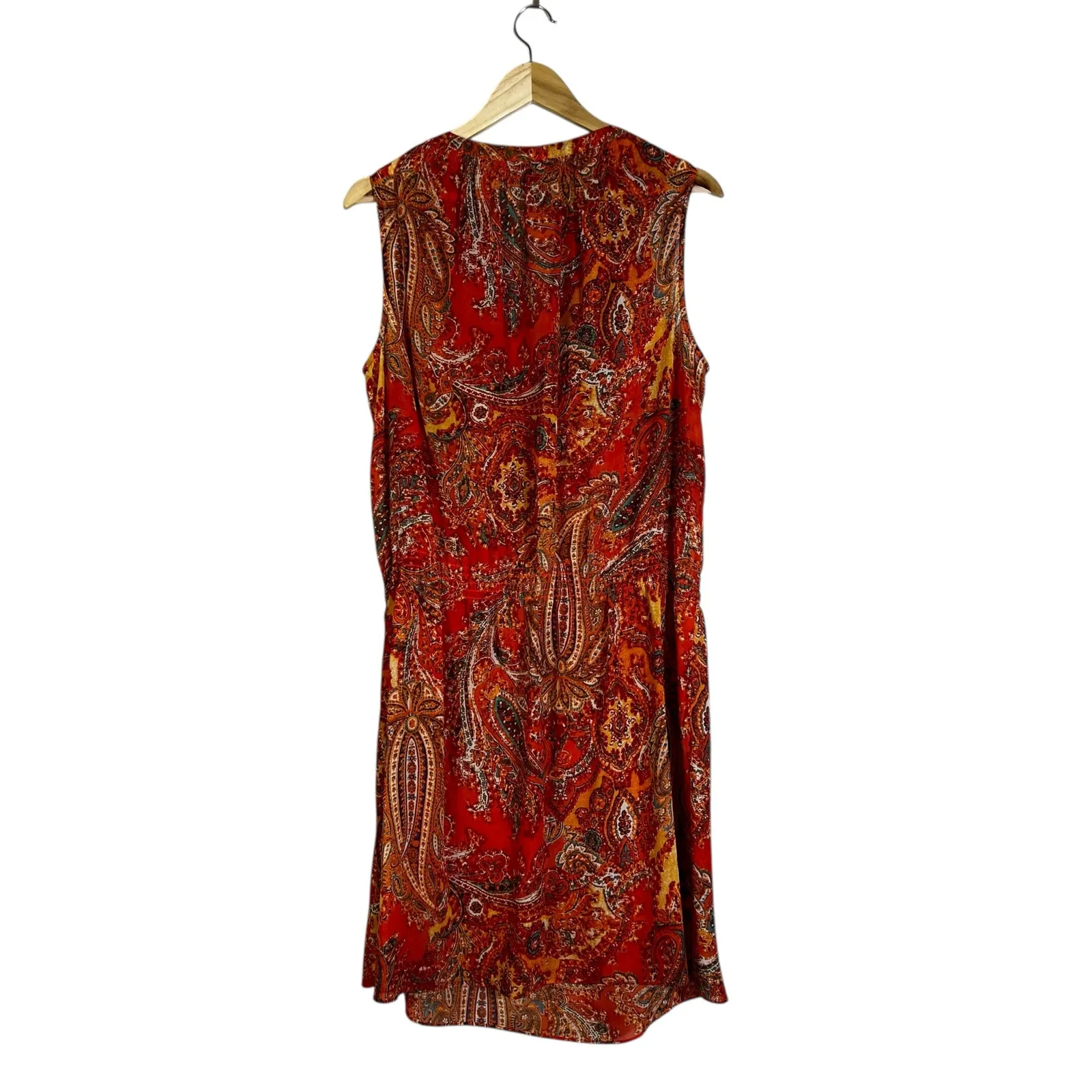 Ralph Lauren Sleeveless Dress Womens 14 Red Orange Paisley Boho Fall Hippie 70s - Image 3