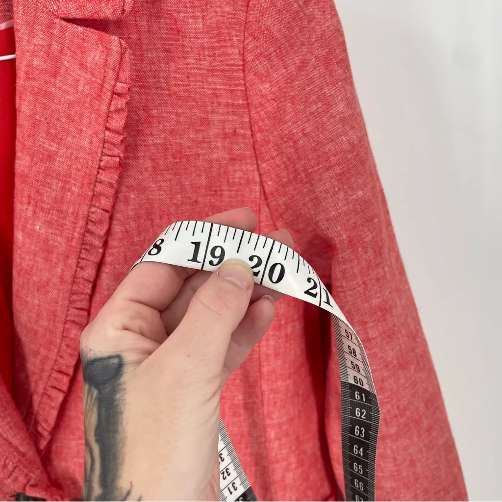 BODEN Mina Linen Cotton Button Front Frill Lightweight Classic Blazer Jacket Red Size 10 - Image 12