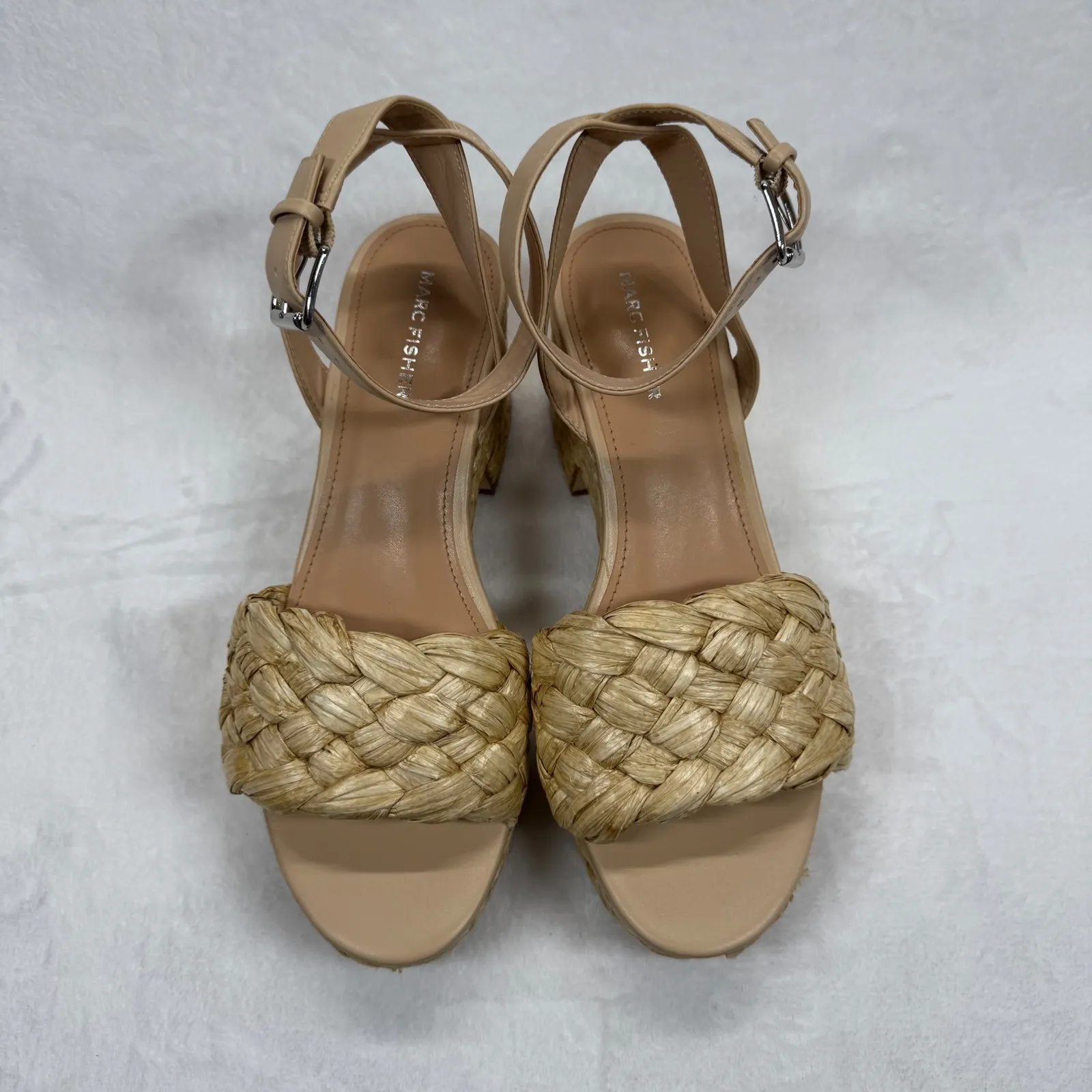 Marc‎ Fisher Steel Espadrille Platform Sandals Woven Ankle Strap Beige Size 10M - Image 2
