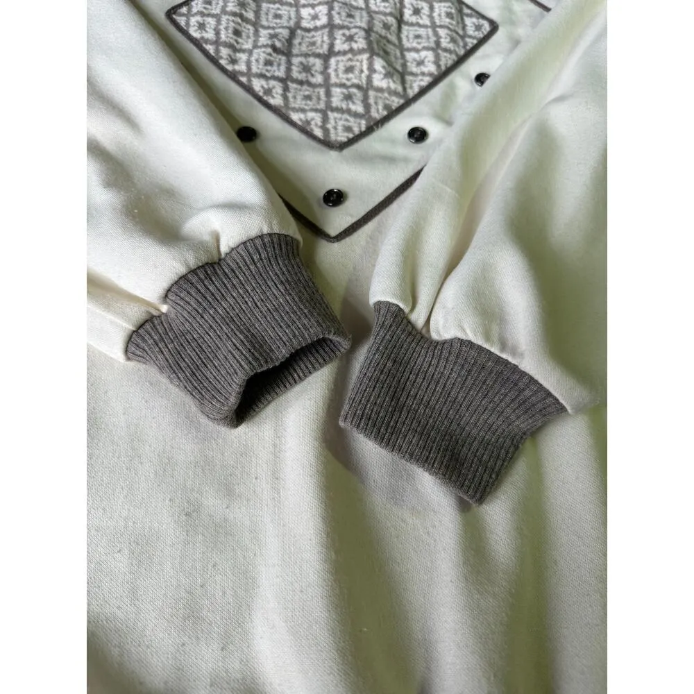 Vintage 80's Jo Hardin turtleneck sweater cream patch button accents size medium - Image 12