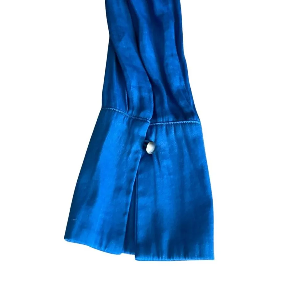 Free People Women’s Aida Collared Long Sleeve Silky Cobalt Blue Shirt Maxi Dress - Image 10