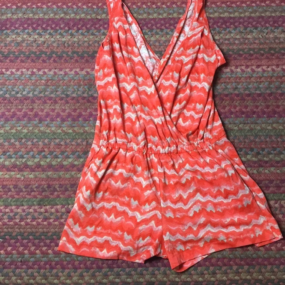 DEEP V CUT ORANGE STRIPED ROMPER - Image 2
