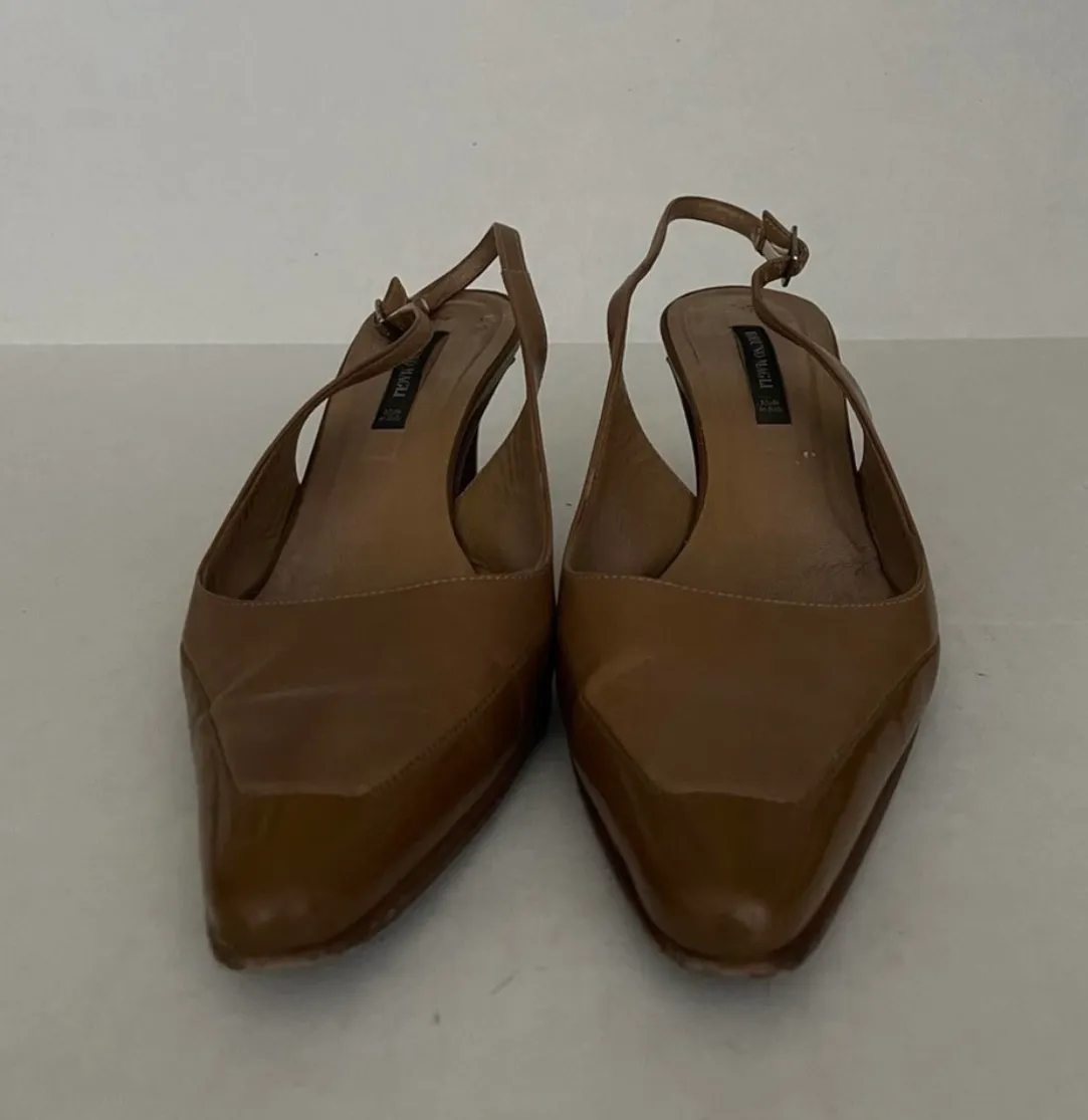 Brown Sling Back Pointed Toe Heels - Image 5