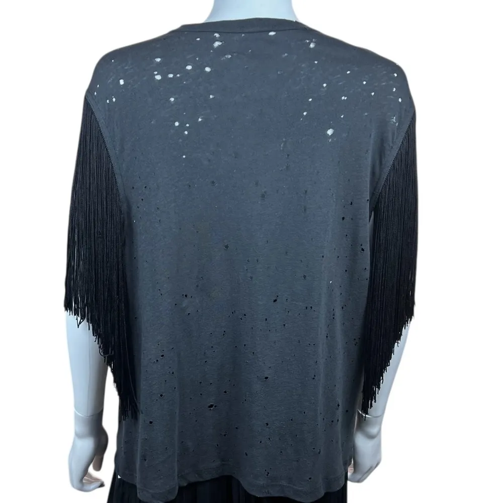 Blue Life Destroyed Linen Tee Fringe Armholes - Image 7