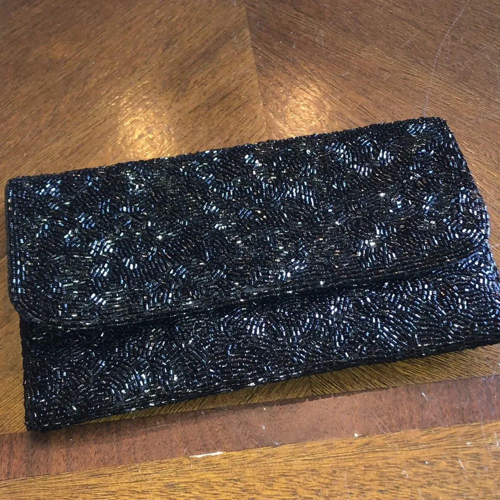 Valerie Stevens Black & Gold Tone Vintage Seed Bead Beaded Evening Bag Clutch - Image 13
