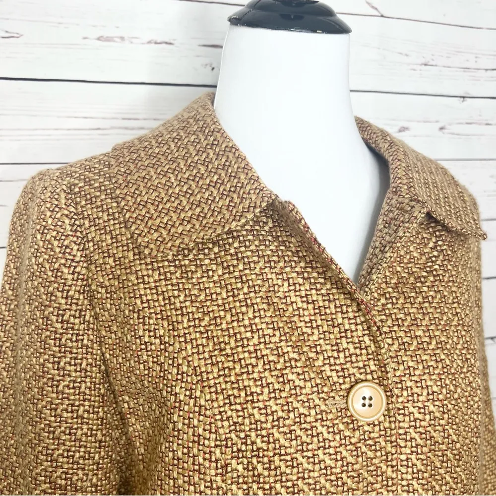 Harve Benard Tan & Red Boxy Cropped Tweed Blazer Coat Jacket. Women’s Size Small - Image 4