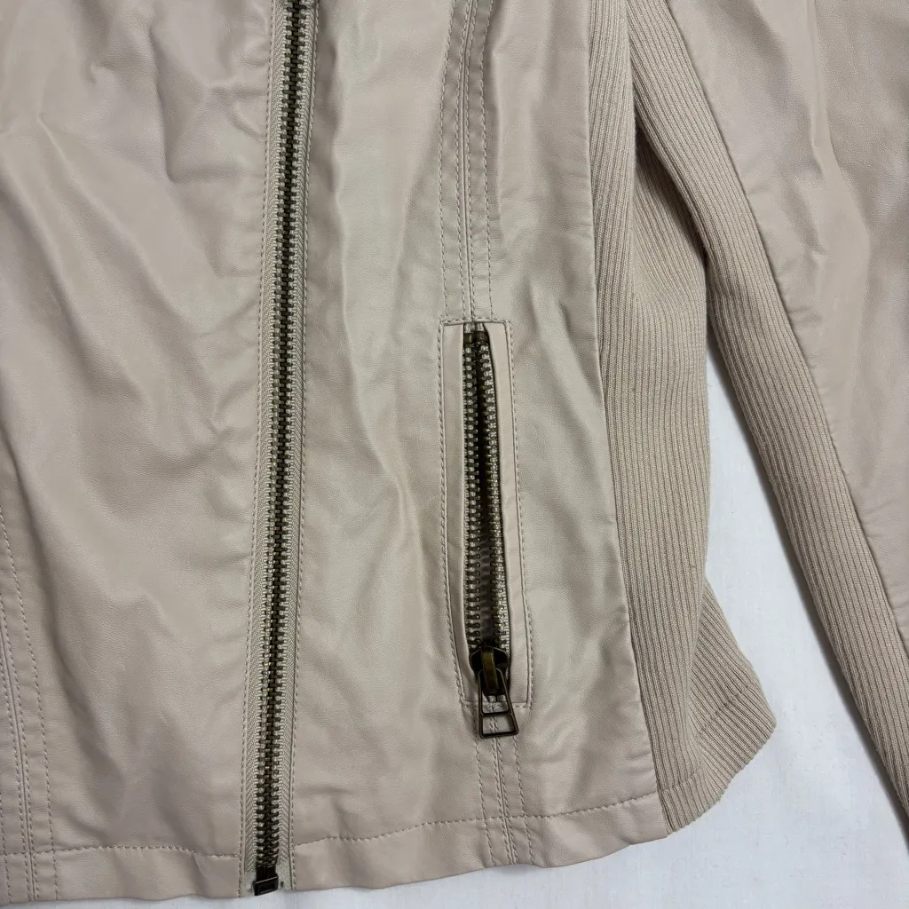 Thread & Supply Motorcycle Jacket Womens M Cream Faux Leather Zip Moto Biker Size M - Image 4