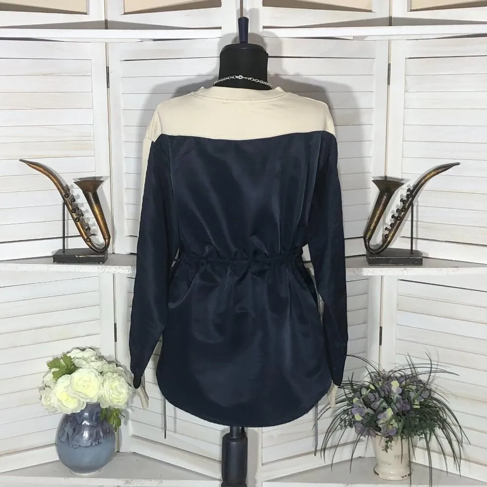 Korea Fashion Oversized Long Sleeve Top BTS Style Cream Blue S - Image 2