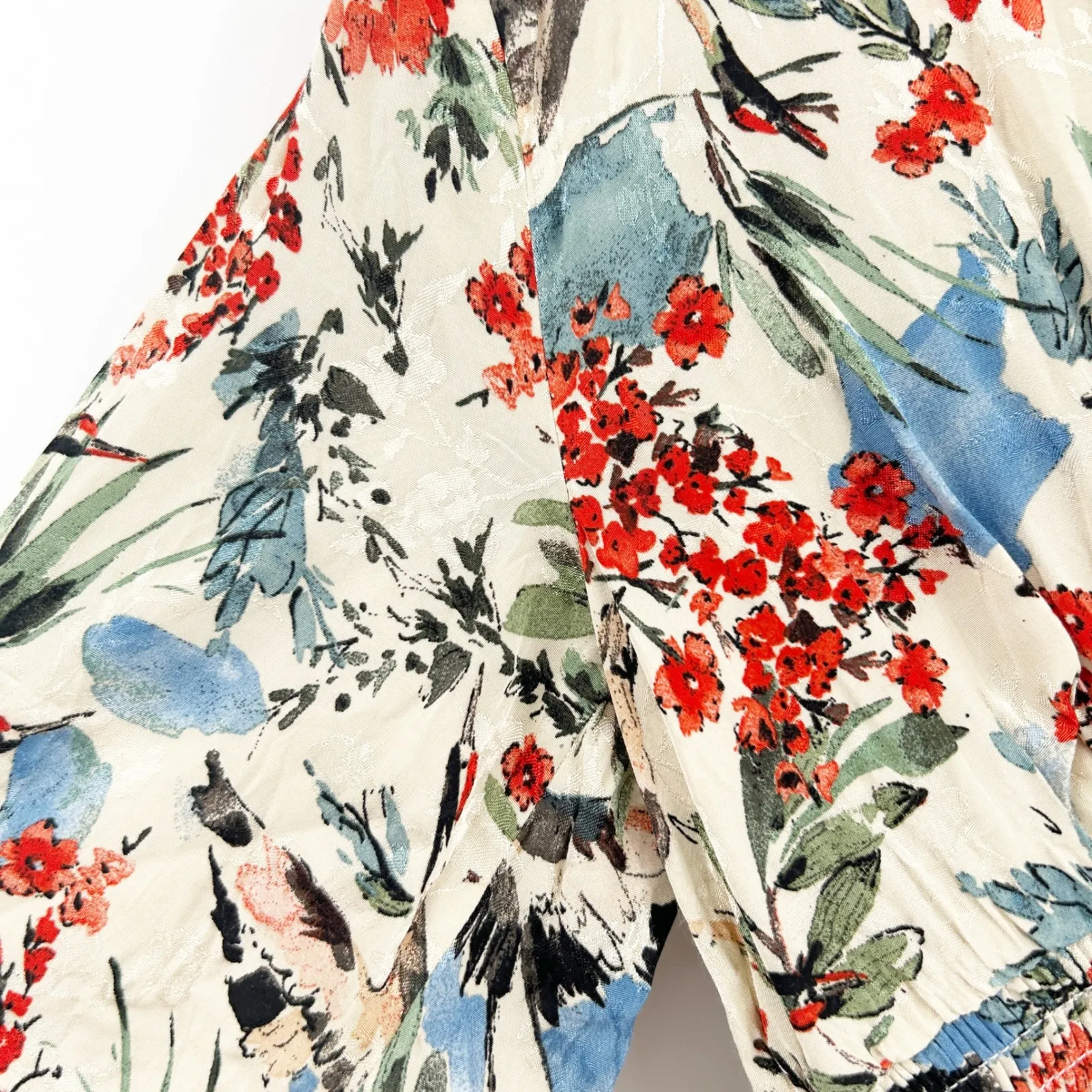 Zara Basic Womens Boho Floral Resortwear V Neck Cinched Waist Mini Dress Size M - Image 4