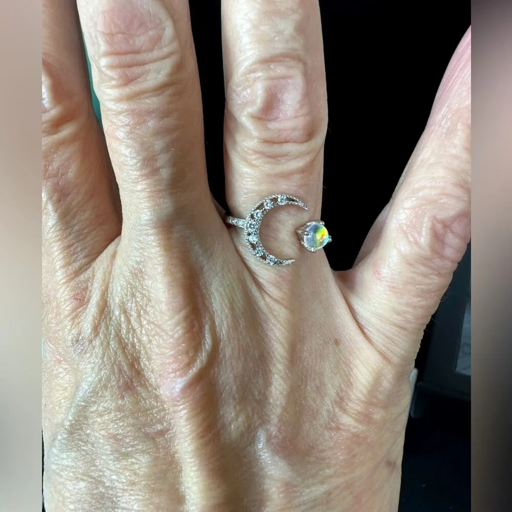Inlaid Moonstone Moon and Earth Ring One Size - Image 6
