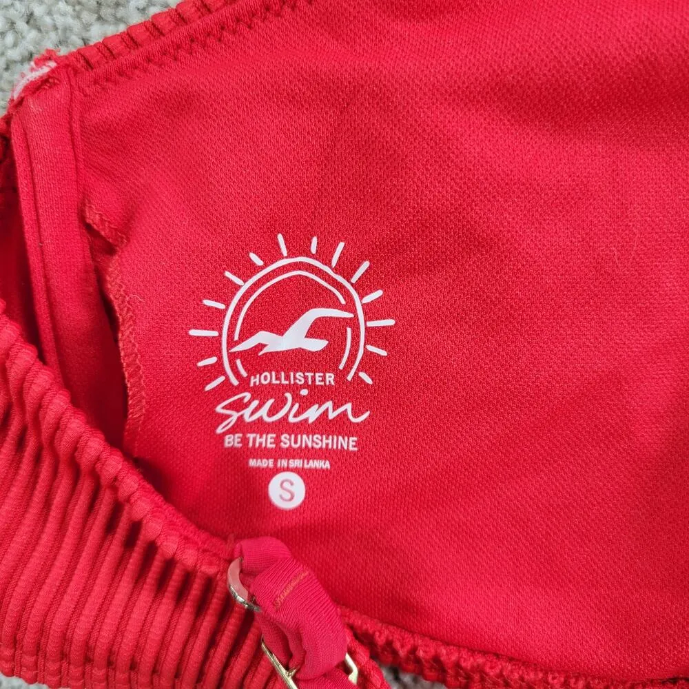 Hollister Womens Bikini Top Small Red Ribbed Square Neck Spaghetti Strap Bandeau - Image 6
