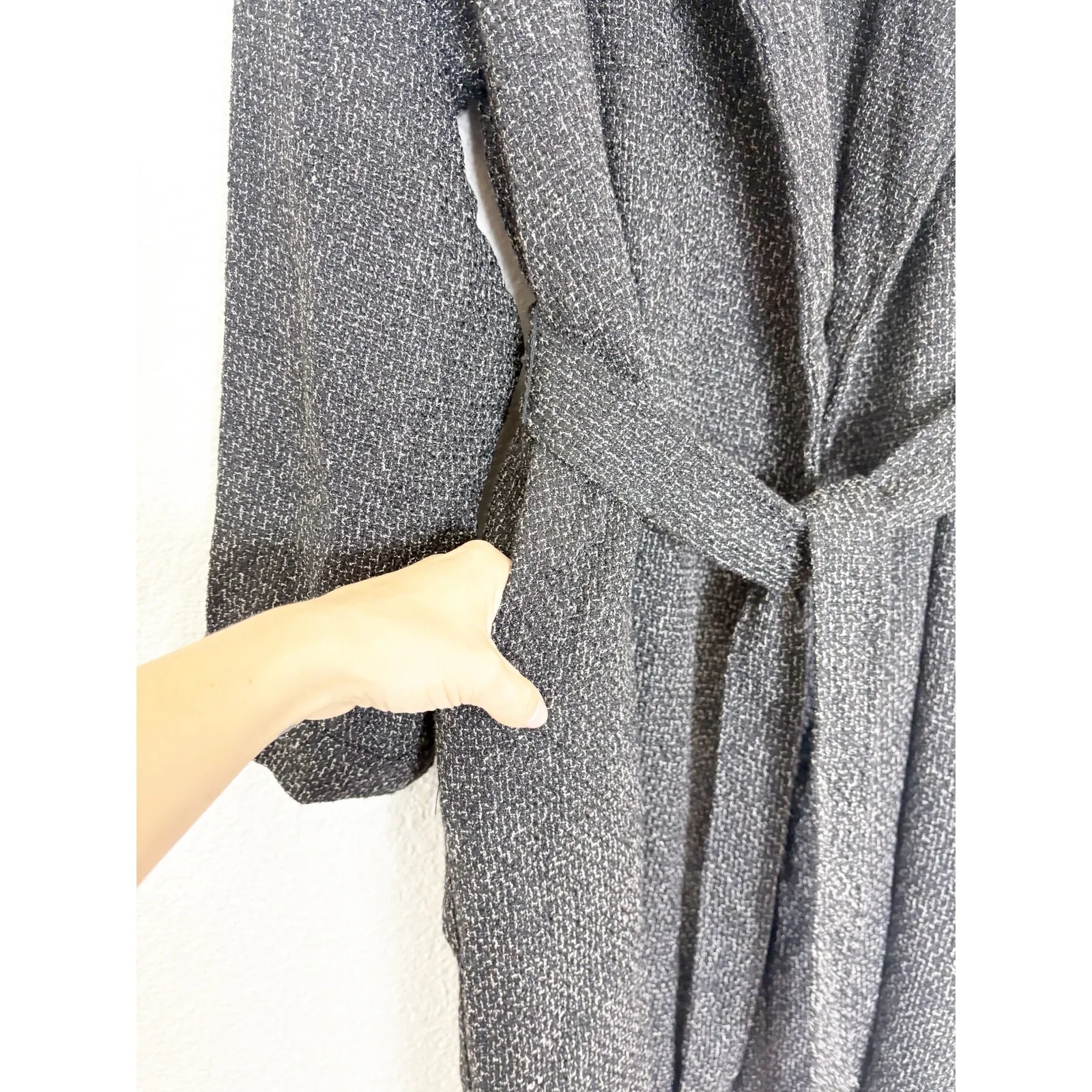 NWT Lulus Prepped Perfection Black White Tweed Trench Coat Size XL Quiet Luxury - Image 9