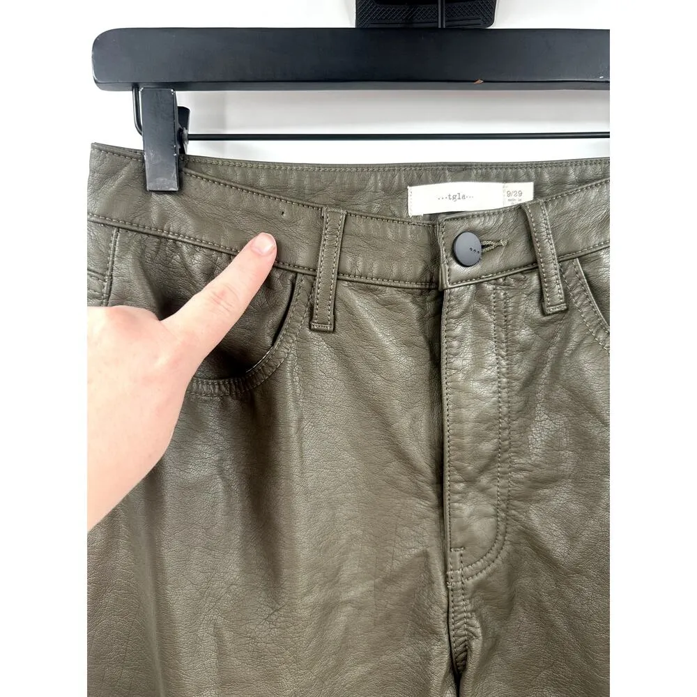TGLA Olive Green Vegan Leather Cargo Pants Size 29 - Image 3