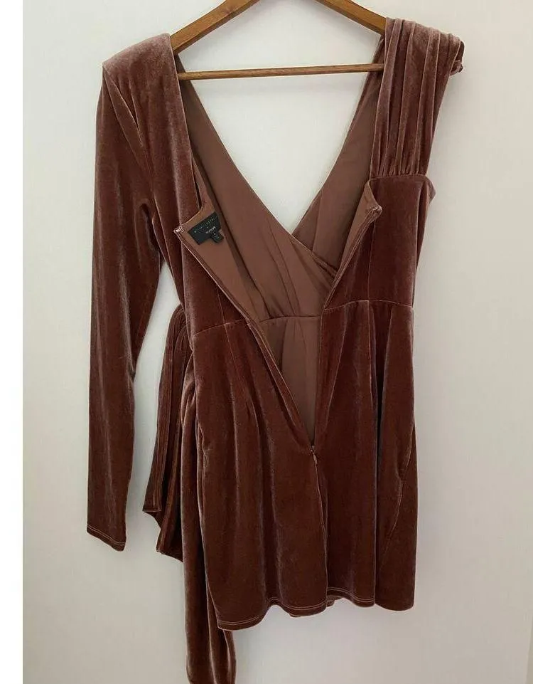 Michael Costello Revolve Lafayette Dress Velvet Chocolate Brown One Shoulder Size M - Image 12