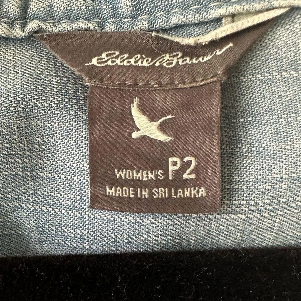 Eddie Bauer Chambray Button Front V-neck Waist Cinched Tie Shirt Dress Petite 2 - Image 6