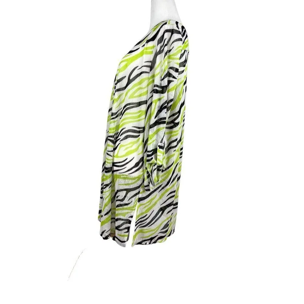 NWT Multiples Going Green Sheer Open Front Zebra Cardigan Large - Image 3
