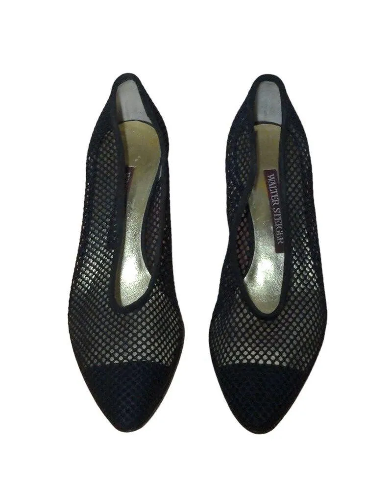 Walter Steiger Womens Classic Pump Heel Black Mesh Mid Almond Toe 7 B - Image 3