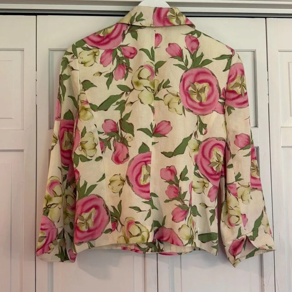 Vintage Loft pink floral blazer jacket size 6 - Image 4