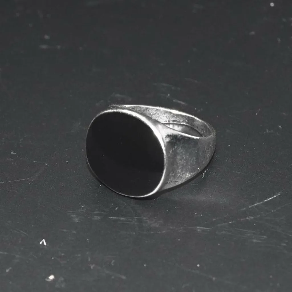 Black Enamel Oval Signet Ring Silver - Image 3