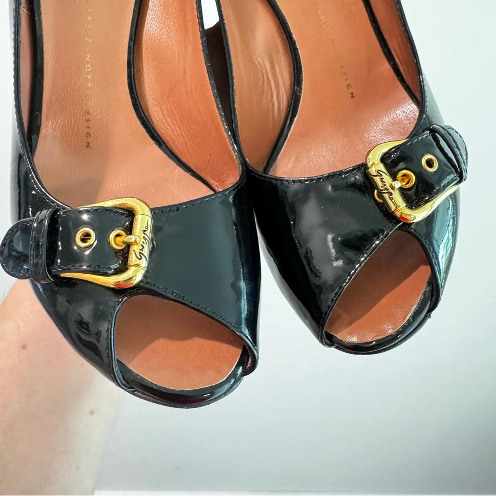 Giuseppe Zanotti Black Patent Leather Peep Toe Pumps Size 38.5 - Image 2