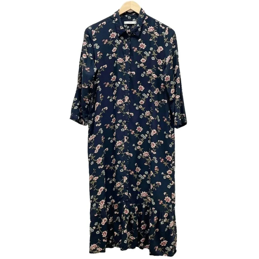 Only Pigalle Lotus Midi Shirt Dress Midnight Navy & Pink Womens EU 36 | US Small - Image 3