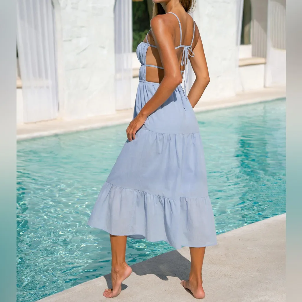 Berlook Light Blue Midi Beach Dress Size L - Image 3