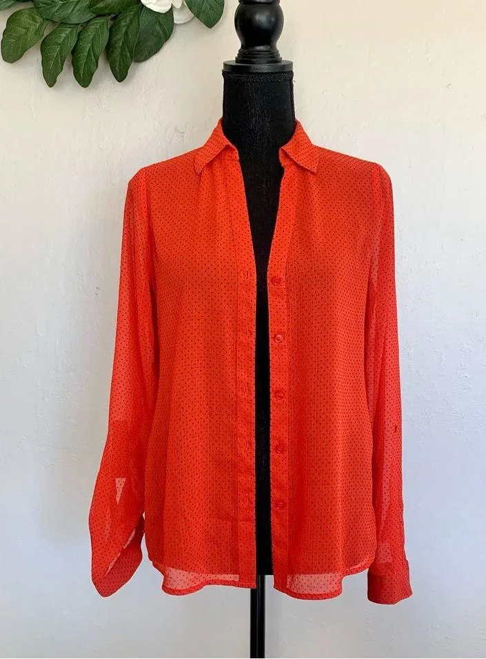 Outback Red Semi-Sheer Red Polka Dot Button Down Blouse - Image 3