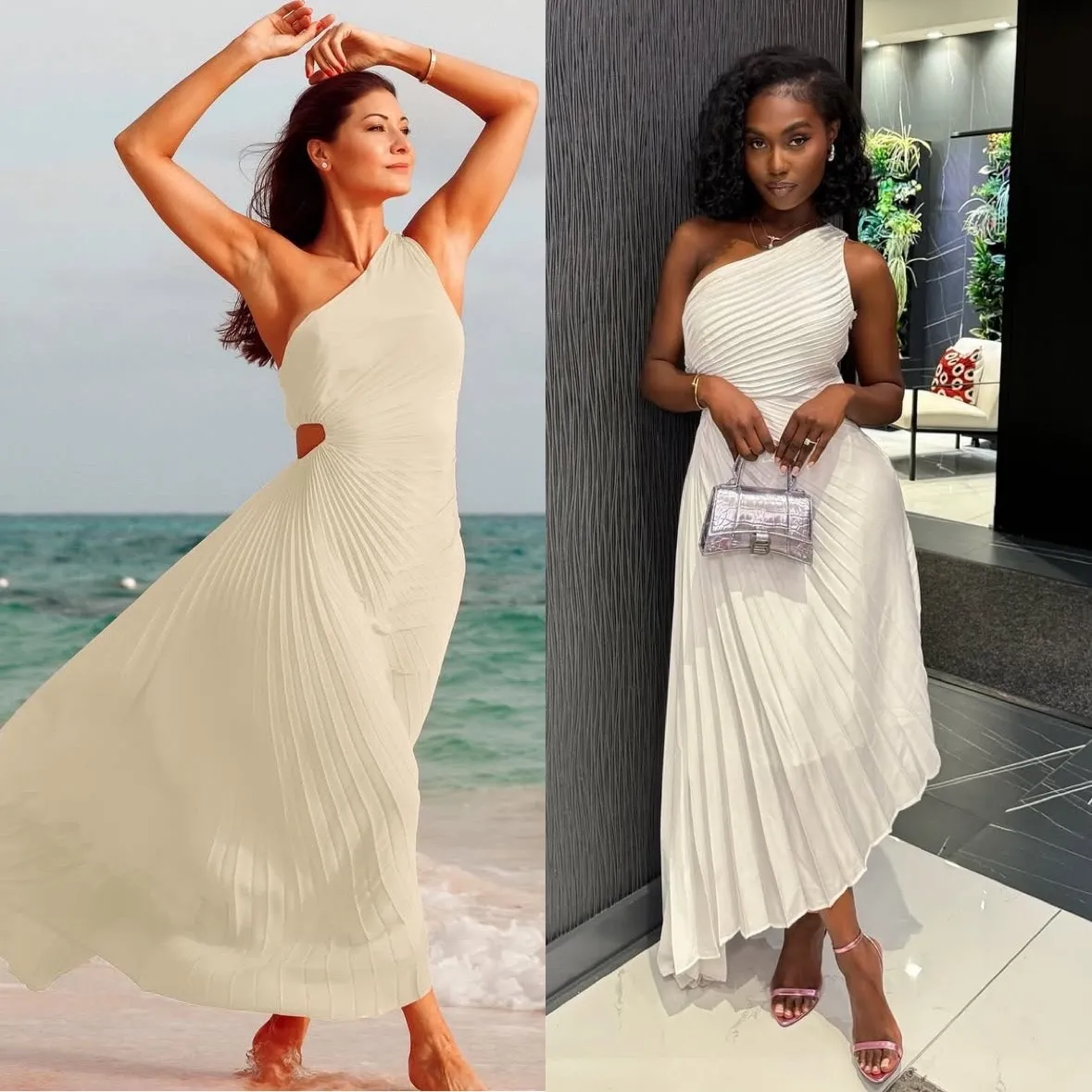 A.L.C. Dahlia Dress One Shoulder Whisper White Cutout Pleated Crepe Maxi Size 8 - Image 13