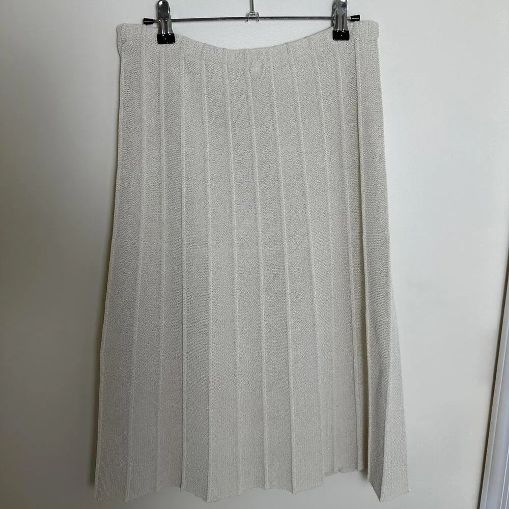 Cream pleated knit midi skirt with a preppy, retro vibe #preppy #retro Tan Size 26 - Image 6