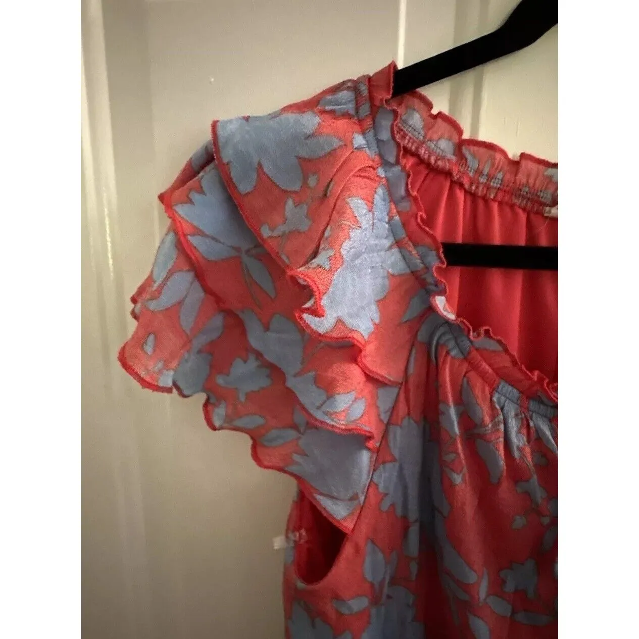 Naif Women Mini Sheer Shift Dress‎ Medium Floral Spring Cottagecore Comfort Blue - Image 2