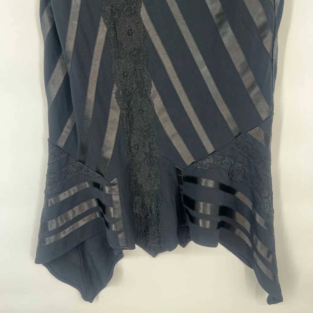 Y2K Lace BlackSkirt Vintage Satin Skirt stripped Disco Black Goth Fairy Mermaid - Image 7