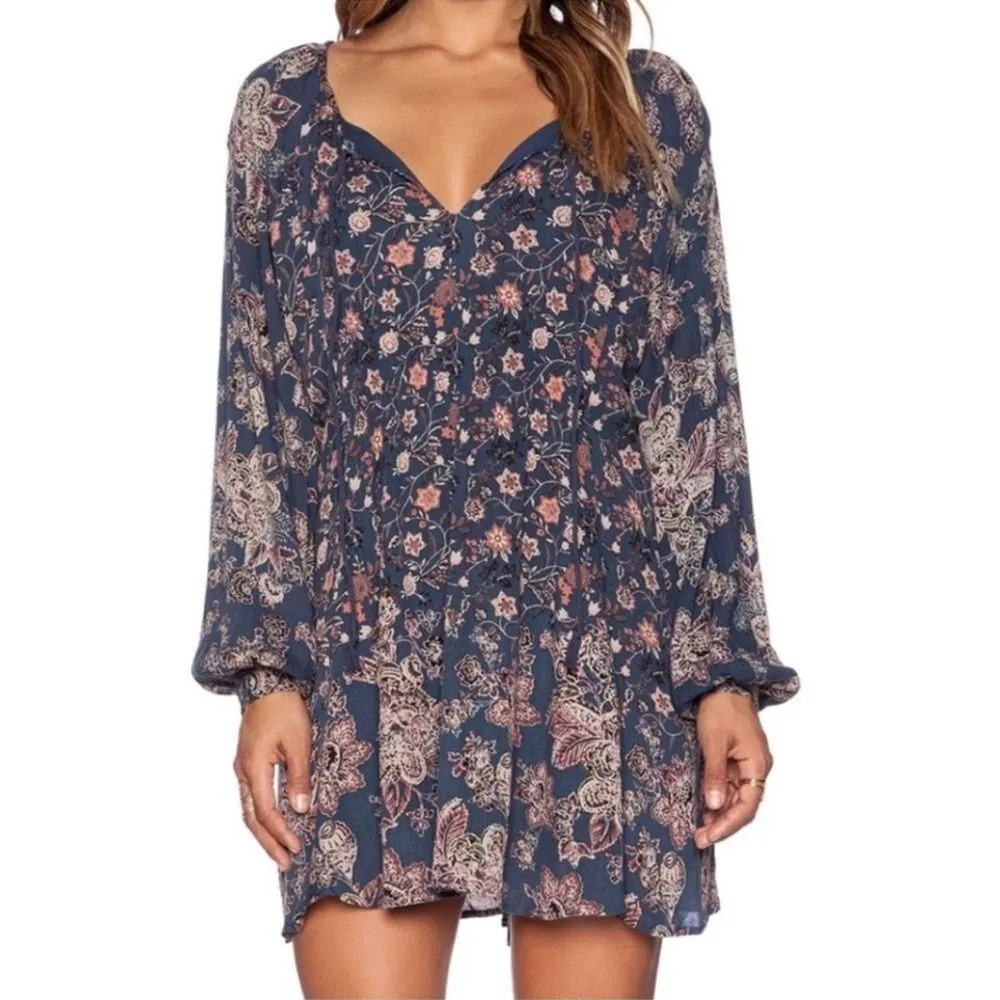 Free People Lucky Loosey Mini Dress Indigo Combo‎ Size XS - Image 3