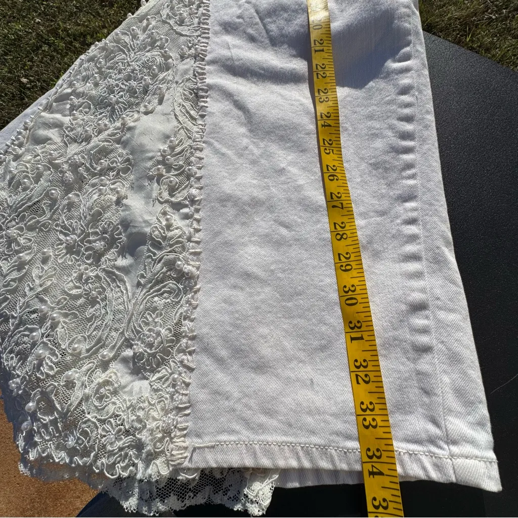 Liz Claiborne Women's Off White Denim Maxi Skirt Lace-inset Front Slip 12P - Image 8