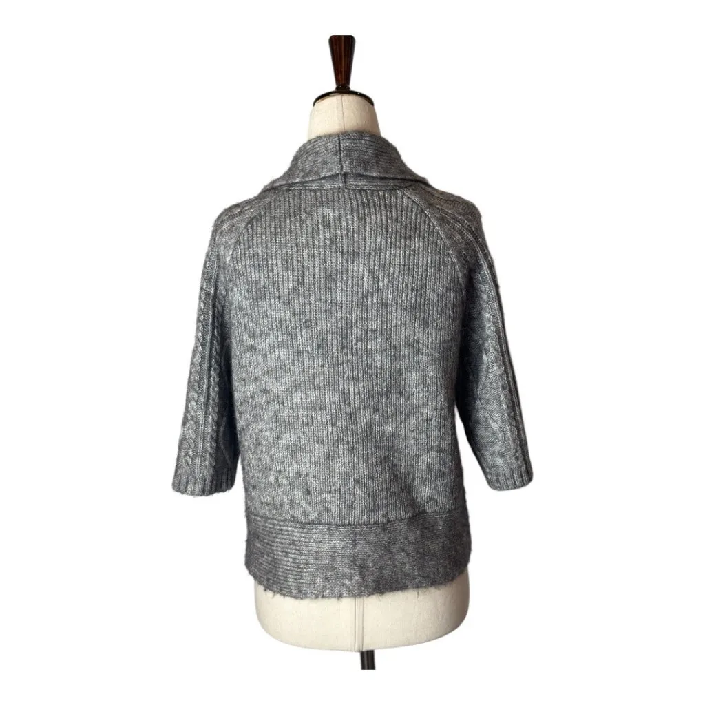 Chico's Sweater Women‎ Medium Gray Wool Blend Cable Knit Open Bolero Cardigan - Image 2