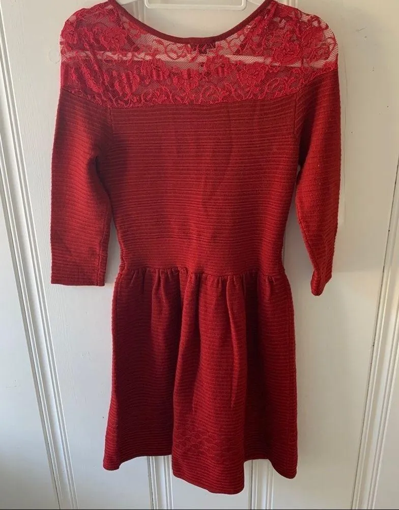 Jessica Simpson Red Sweater Lace Fit & Flare Dress - Image 6