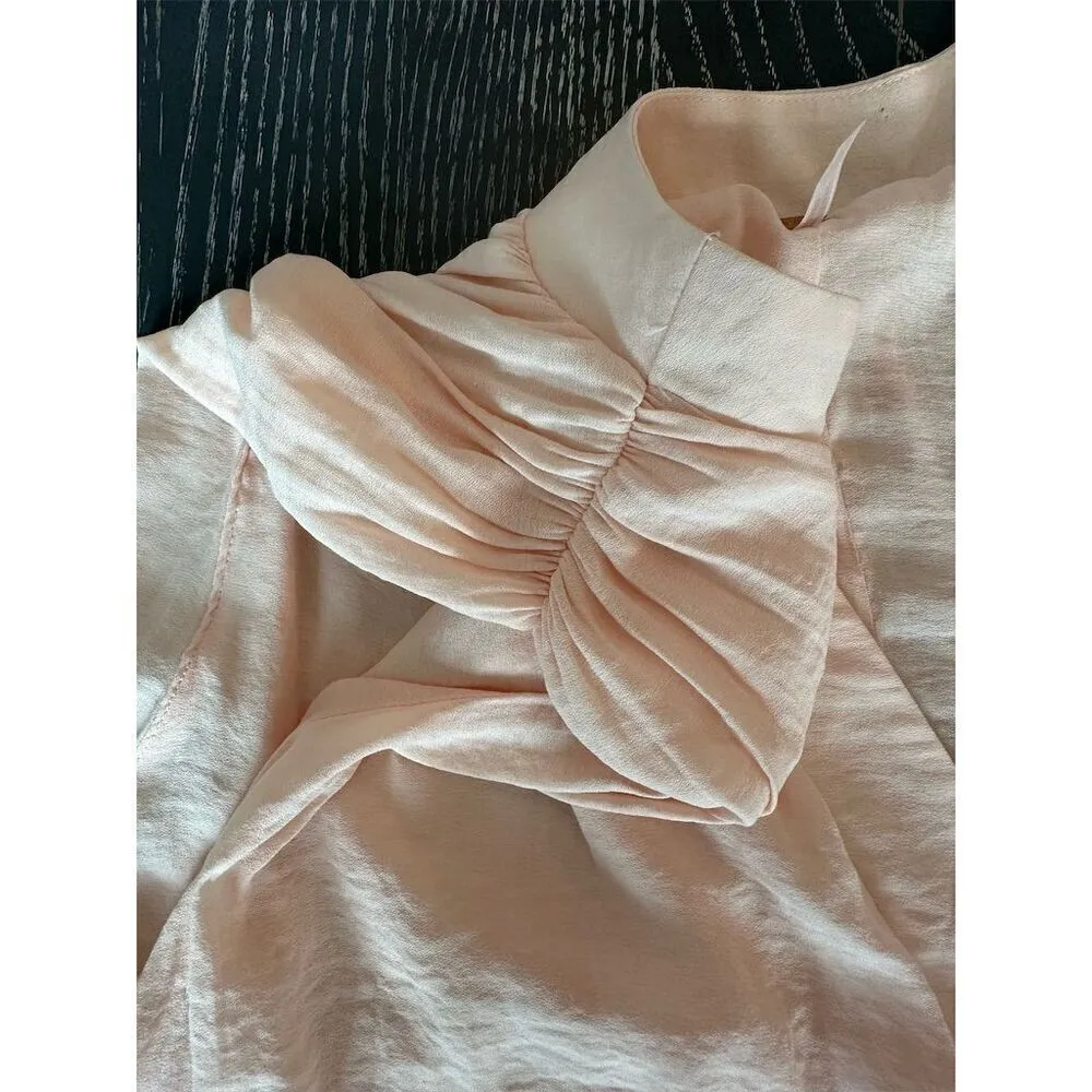 Free People Women's Peach Smocked V Neck Top Small Short Sleeve Casual Blouse - Image 8