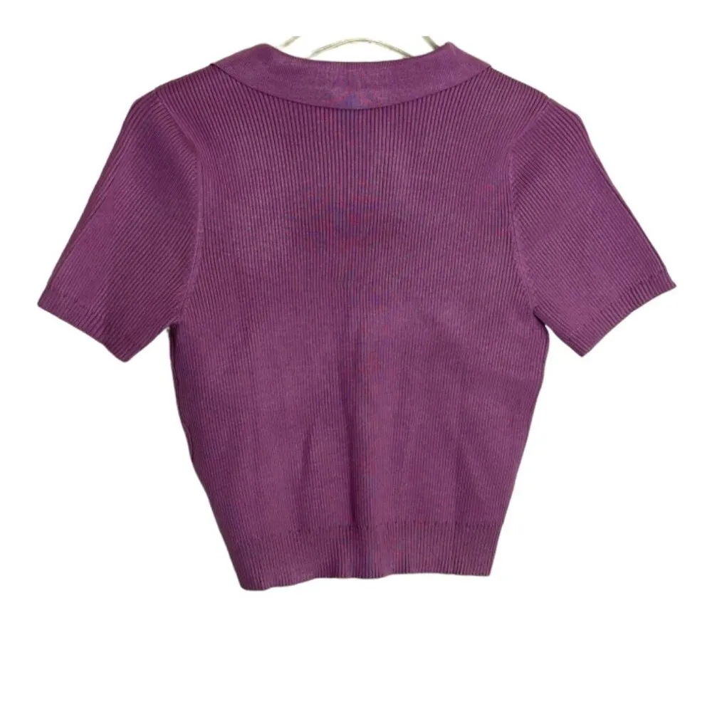 Bar III Large  Short High Waist Ribbed Trim Short Tops Color Blissful Berry - Image 2