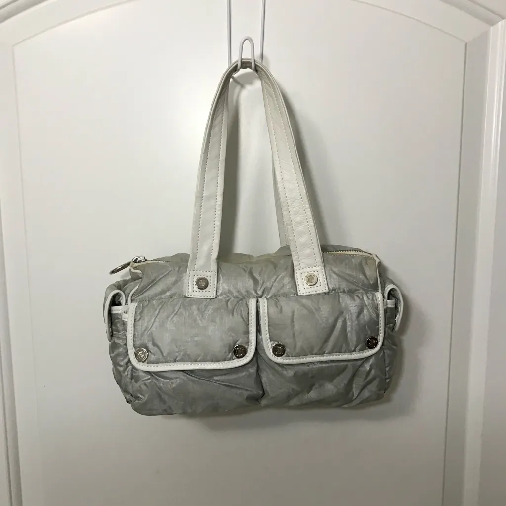 Celine Triomphe Silver Nylon with Leather Handles and Trim Vintage  EUC - Image 2