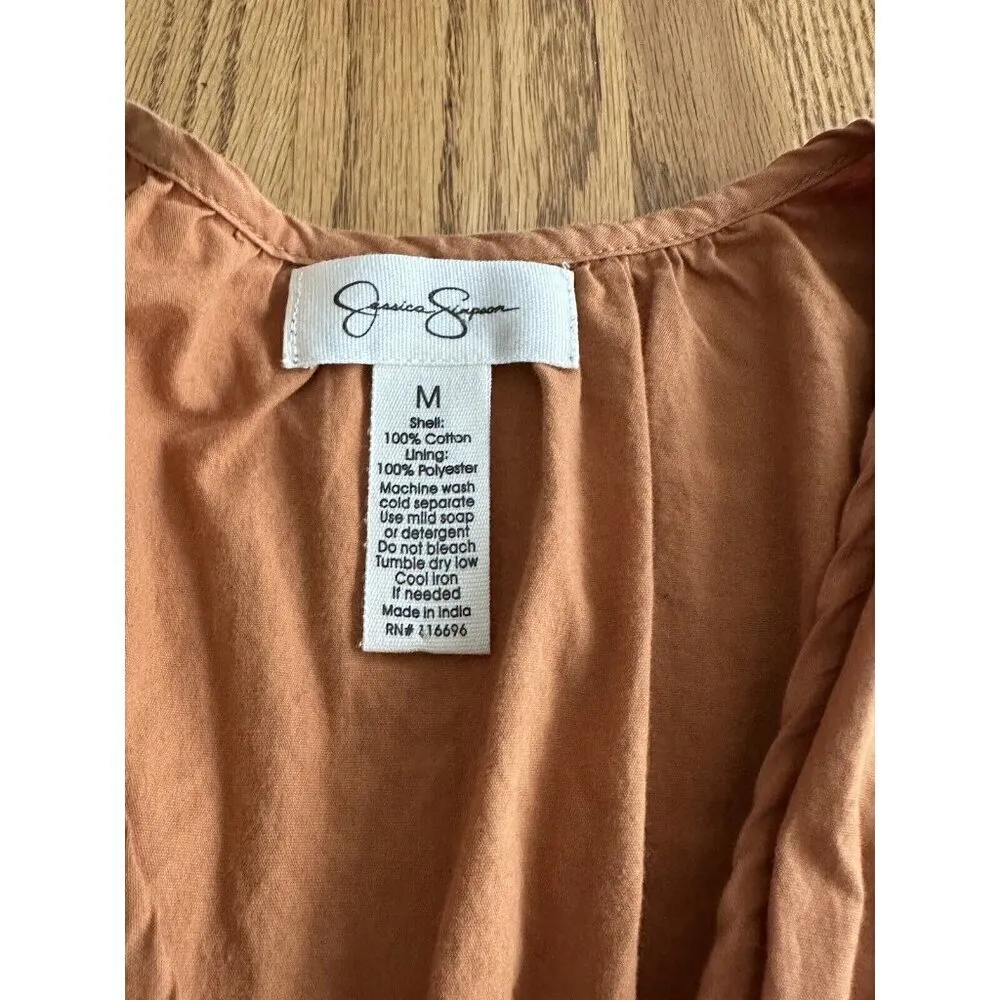 Jessica Simpson Empire Waist Midi Dress Puffy Sleeves V Neck Size M Cottage Core - Image 9