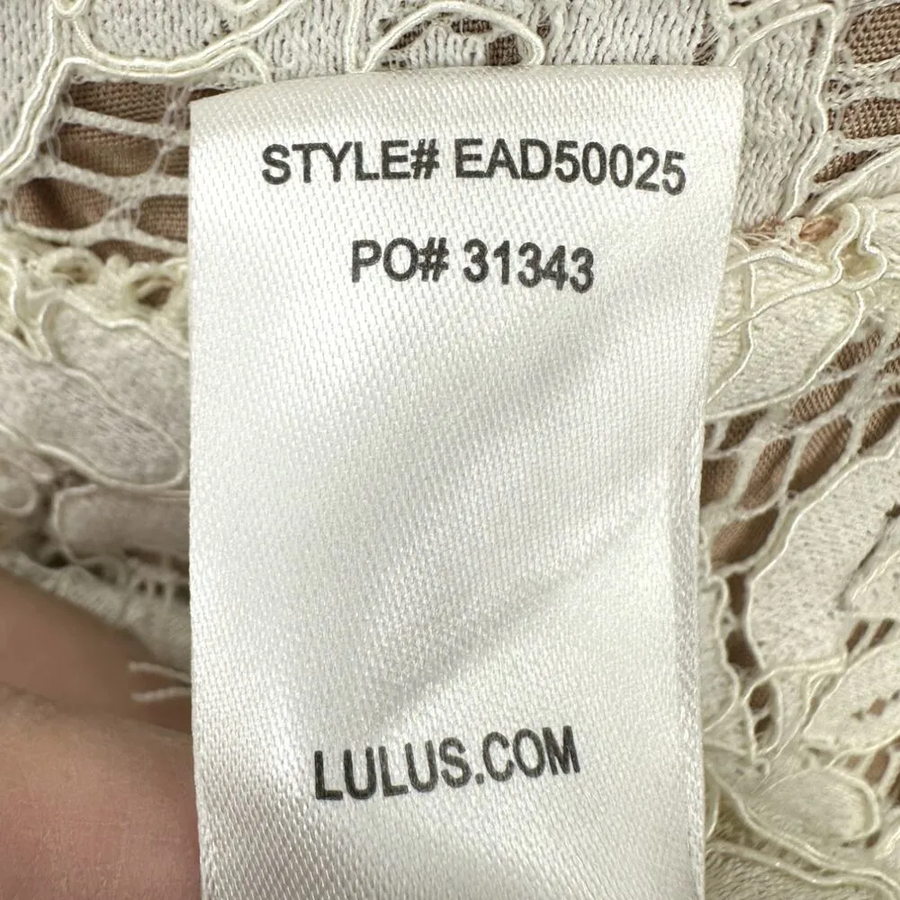 Lulus | Small | One Wish White Floral Eyelash Lace Handkerchief Hem Midi Dress - Image 12