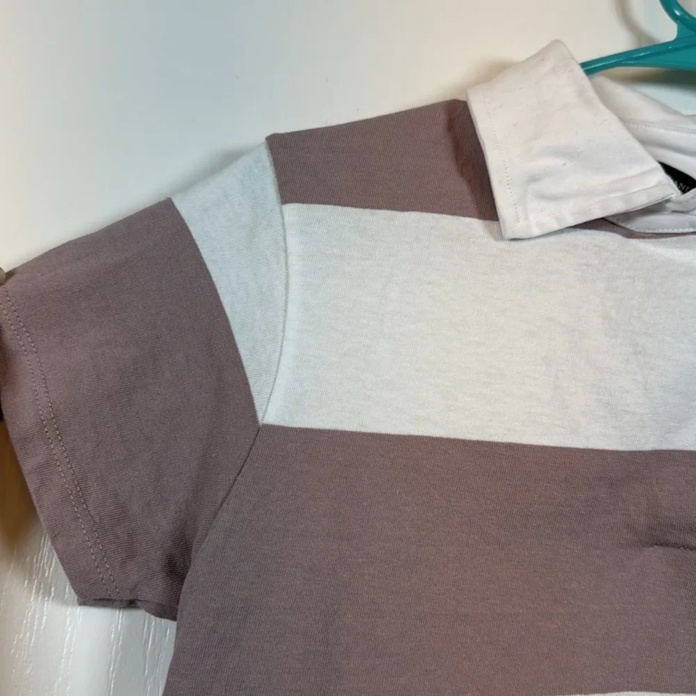 Brandy Melville Oversized Stripe Crop Polo Shirt ONE SIZE NWT #0060-OAK - Image 3