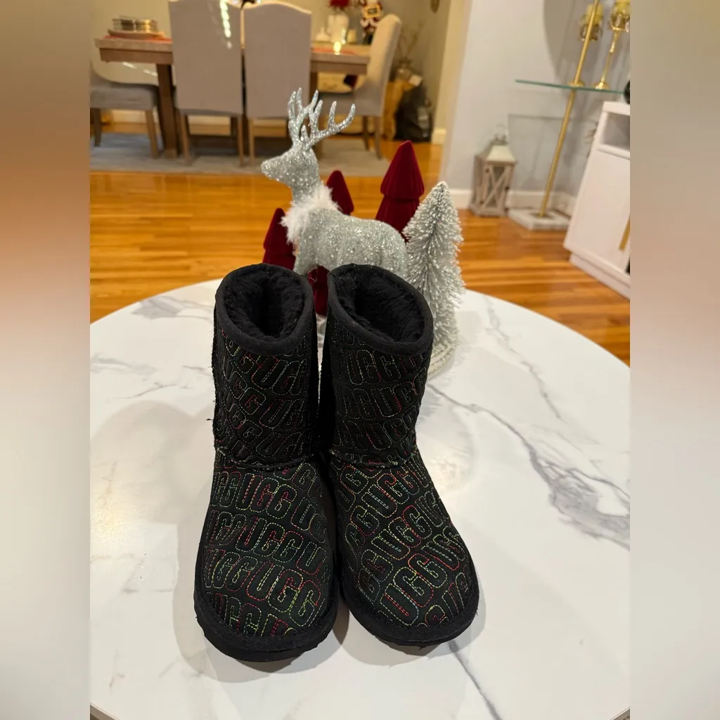 UGG Black Boots with Colorful Logo Pattern - Image 4
