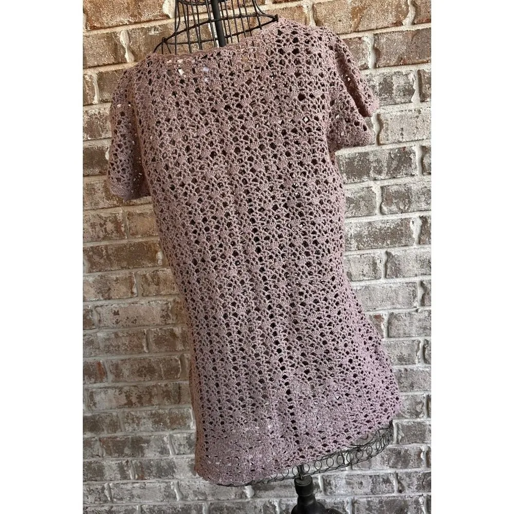 Vintage Newport News Crochet Dress Girls Large Tunic Taupe Short Sleeves… - Image 6