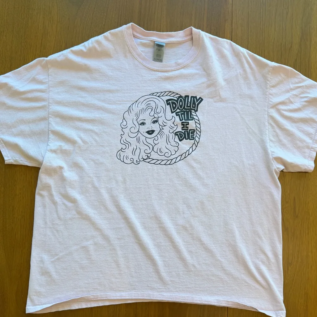 Vintage Dolly Til I Die Graphic Tee Light Pink Country Western Unisex 2XL - Image 3