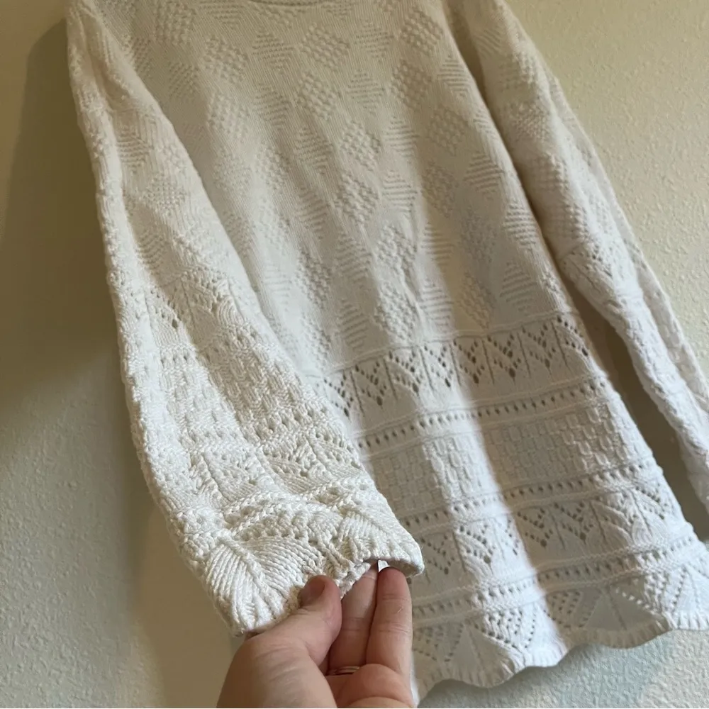 Via Max Vintage Cream / Off White Crochet Knit Grandpa Sweater Size L - Image 6